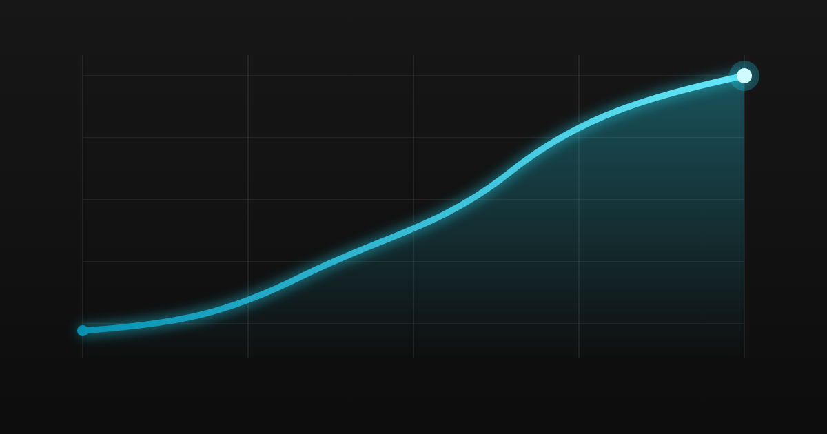 A glowing curve climbing on a dark chart, like a website getting faster