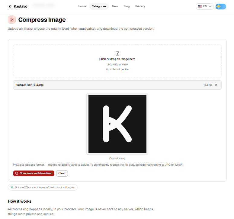 The Compress Image tool with a file loaded, ready to process